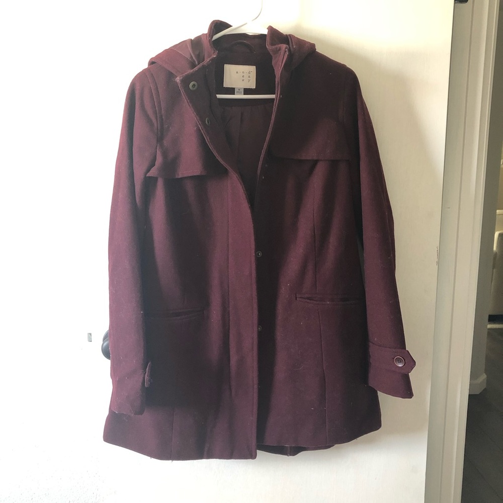 Burgundy Peacoat with a Hood